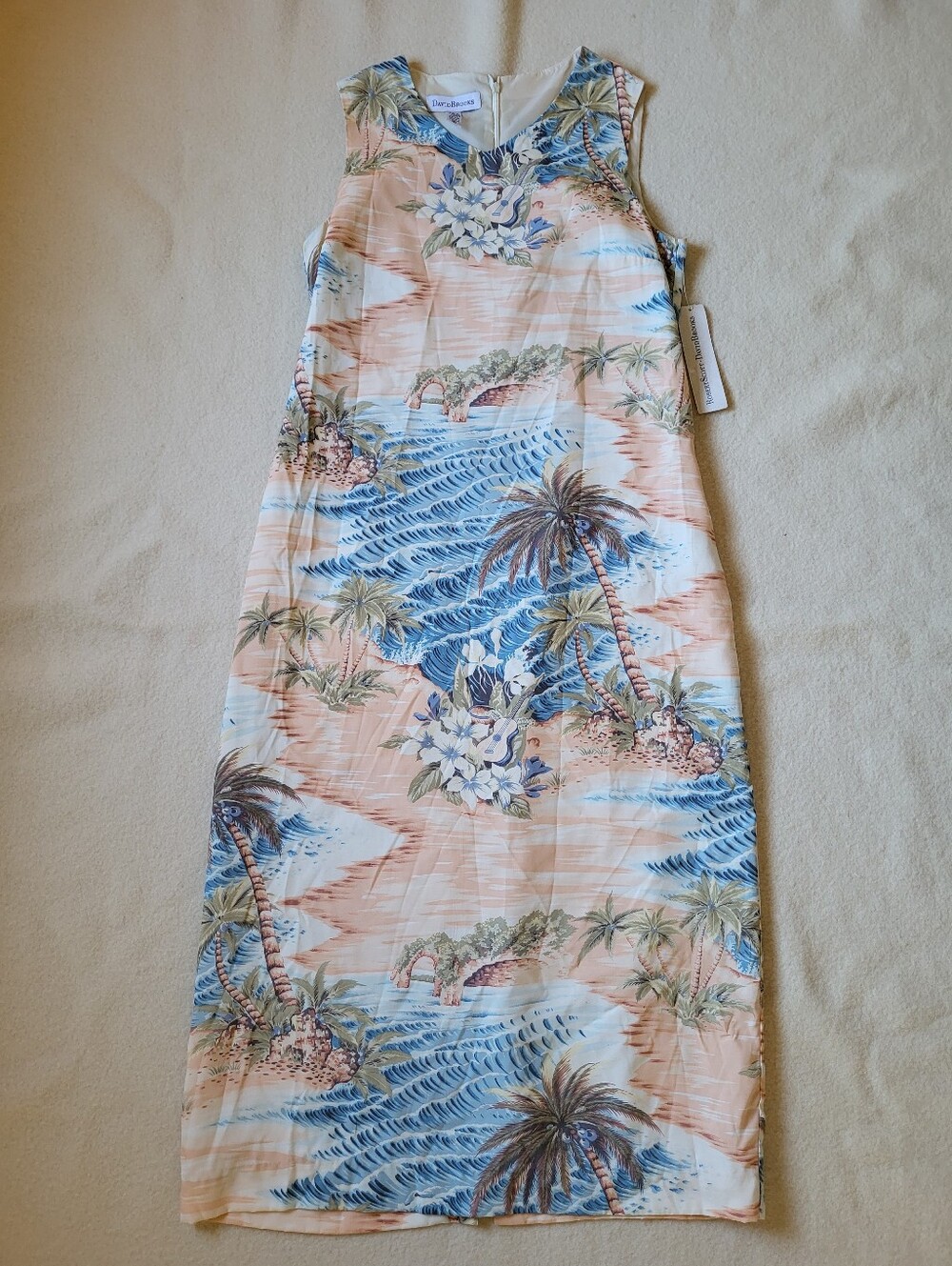 NWT Vintage 90's David Brooks Hawaiian Dress Women's Size 6 Sleevless Long Midi